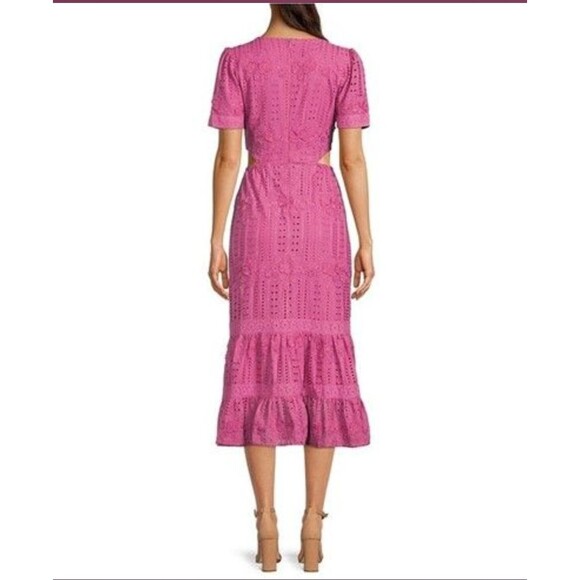 Adelyn Rae Dress Women’s Pink Katina Embroidered Cut Out Midi Feminine L NWT - Picture 2 of 9
